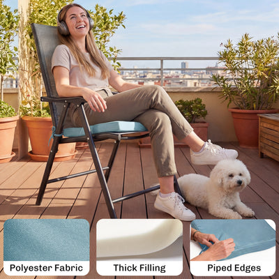 Outsunny Set of 6 Chair Cushion Seat Pads Dining Chair w/ Straps, Indoor Outdoor Removable Tie On Garden Patio, Light Grey 