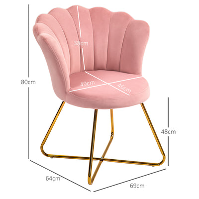HOMCOM Velvet-Feel Lotus Petal Accent Chair - Pink 