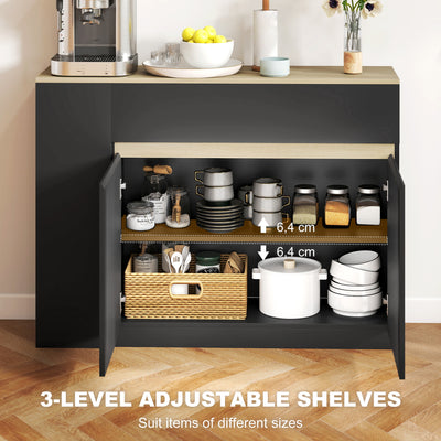 HOMCOM Sideboard, Storage Cabinet with Adjustable Shelf, 2 Drawers, 3 Open Shelves, Black 