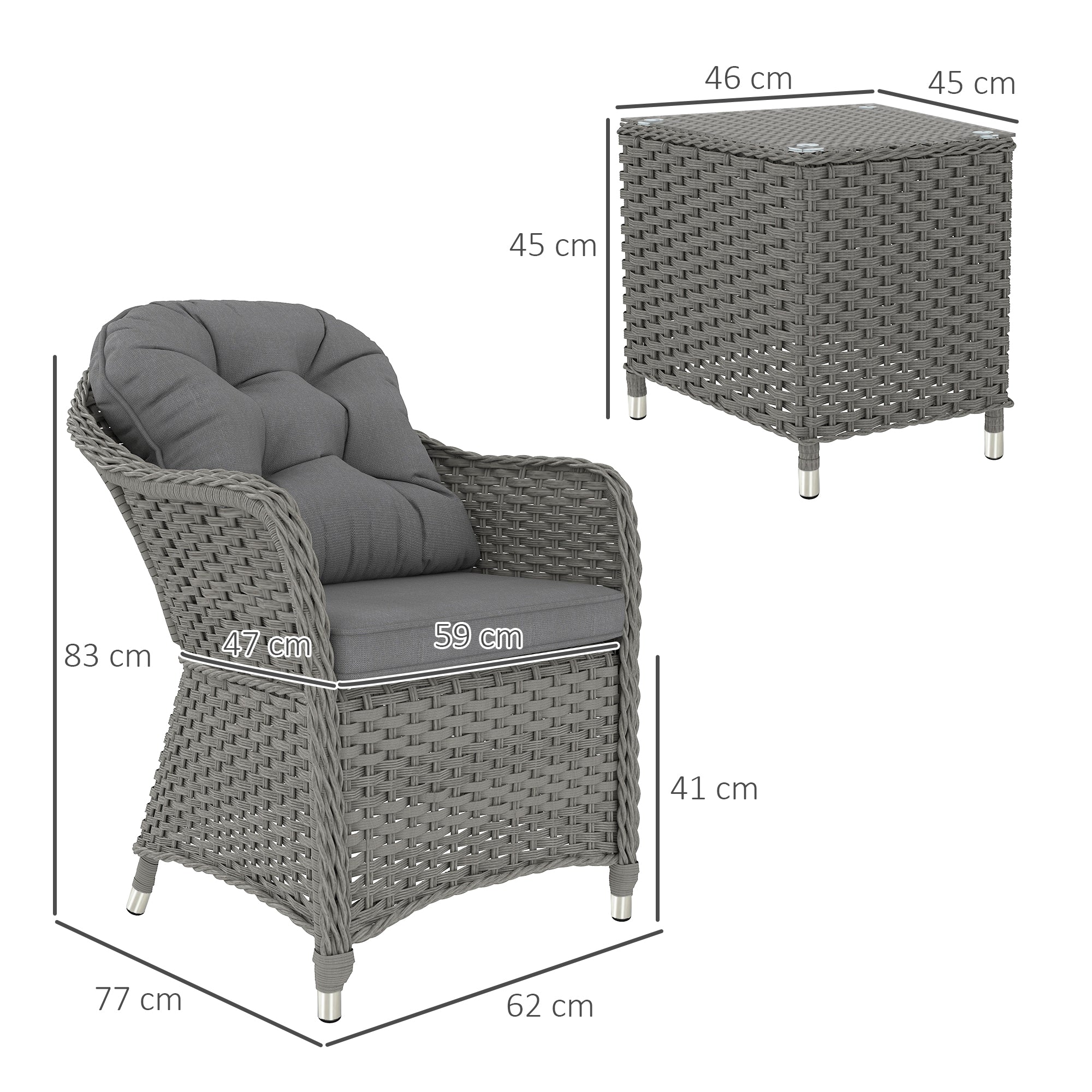 Outsunny Three-Piece Super Padded Rattan Set - Light Grey 