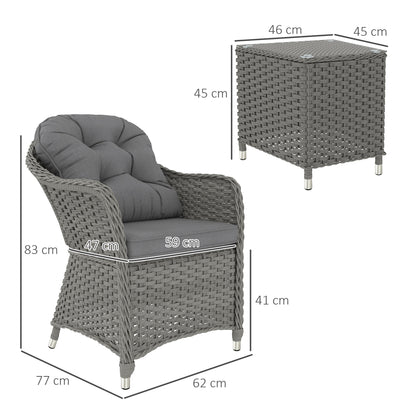 Outsunny Three-Piece Super Padded Rattan Set - Light Grey 