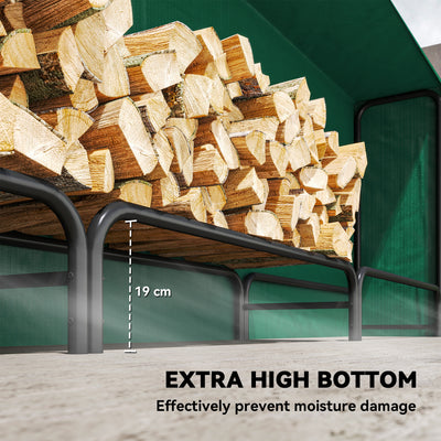 Outsunny Firewood Rack with Waterproof Cover, Heavy Duty Metal Log Store Indoors, Log Storage Holder for Outdoor Indoor Fireplace, 300 x 36 x 99 cm, Dark Green 
