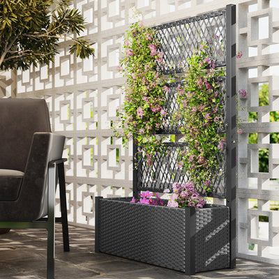 Outsunny Garden Planter Box with Trellis, Liner for Climbing Plants, Vegetables, Flowers, 90 x 35 x 148 cm, Charcoal Grey 
