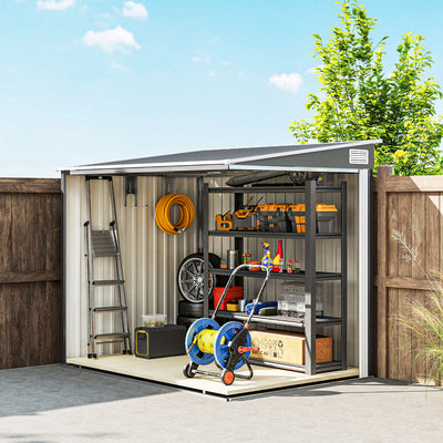 Outsunny 7 x 5ft Galvanised Metal Shed, with Sliding Door - Light Grey 