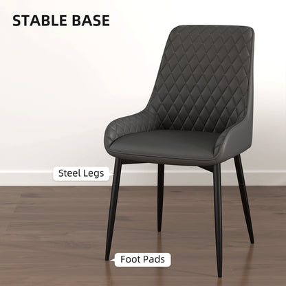 HOMCOM Set of 4 Quilted PU Leather Dining Chairs with Metal Frame 4 Legs Foot Caps Home Seating Modern Stylish Executive, Grey
