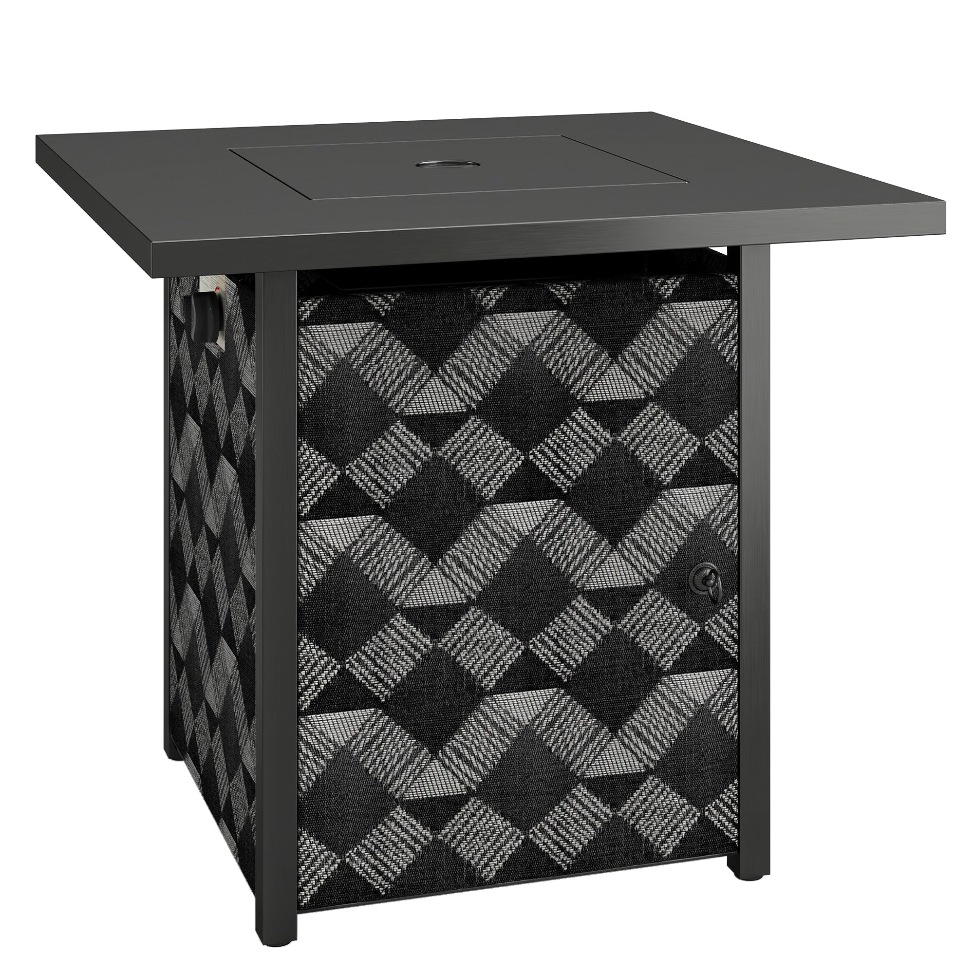 Outsunny Square Propane Gas Fire Pit Table,12 KW Firepit Outdoor Patio Heater with Glass Wind Guard, Lava Rocks, Gas Tank Holder 