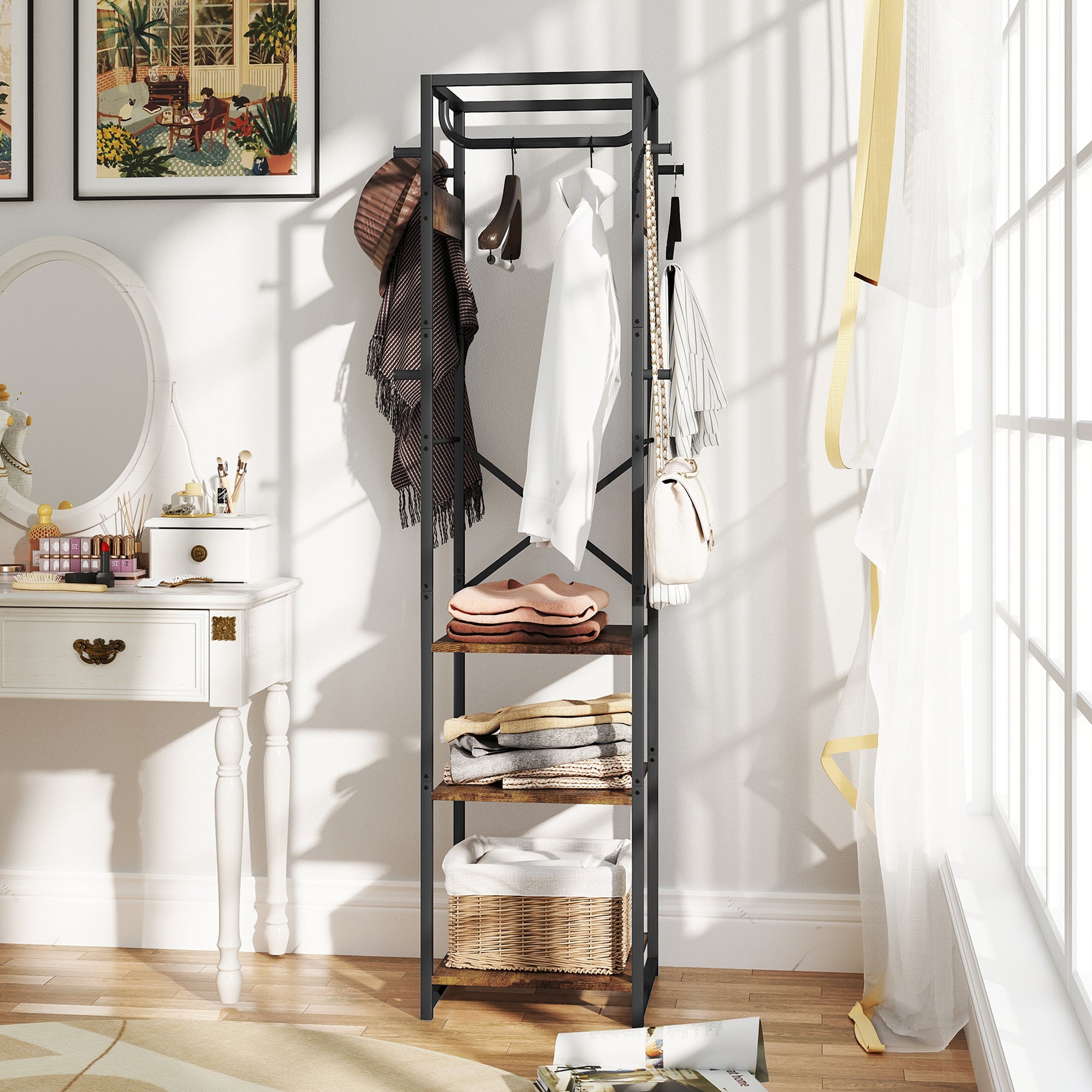 HOMCOM Multi-Storage Clothes Rack - Brown/Black 