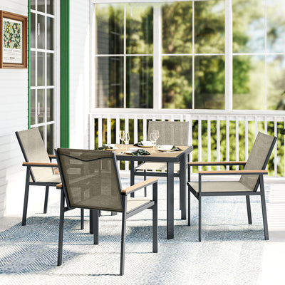 Outsunny Five-Piece Metal Dining Set, with Glass-Top Table - Khaki 