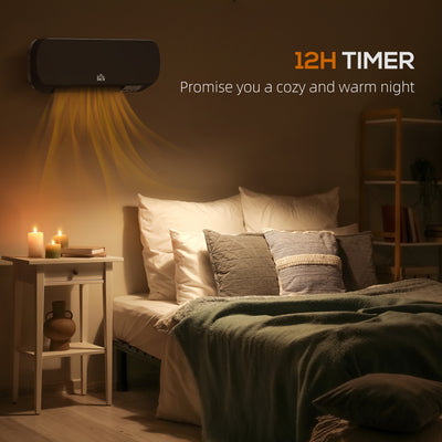 HOMCOM 2000W Wall Mounted Ceramic Space Heater, 10-49°C Temperature, Black 
