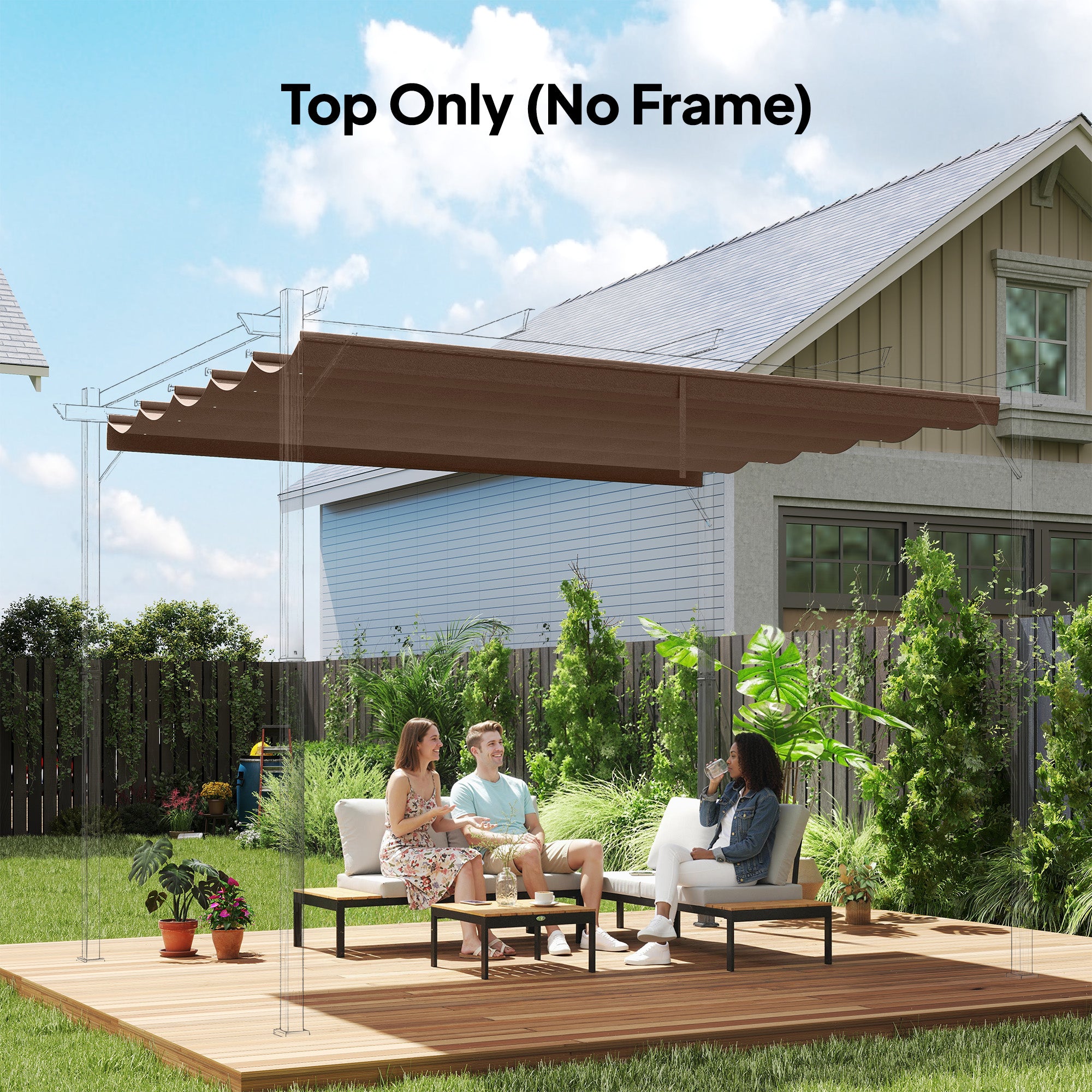 Outsunny Retractable Pergola Cover, 3.5 x 2.6 m Replacement Canopy Fabric for 4 x 3 m Frame, Roof Top Only, Brown 