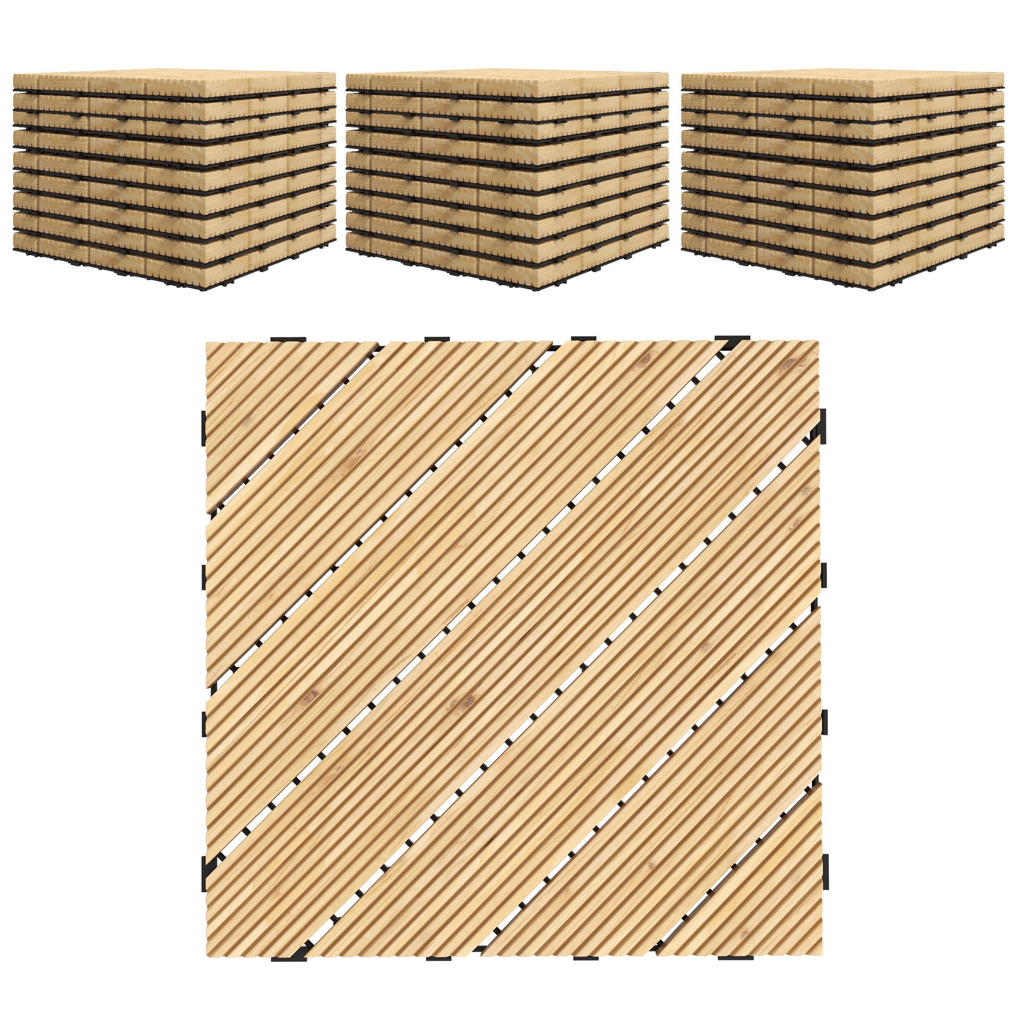 Outsunny 27 Pcs Wooden Interlocking Decking Tiles, 30 x 30 cm Anti-slip Outdoor Flooring Tiles, 0.81\'e3\'8e\'a1 per Pack, All Weather Use for Patio, Balcony, Terrace, Hot Tub, Yellow 