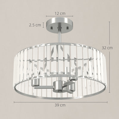 HOMCOM Crystal Ceiling Light Fixture Set of 2, Semi Flush Mount Modern Chandelier for Living Room, Bedroom and Hallway, 3-Lights with E14 Base, Silver Tone