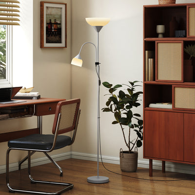 HOMCOM LED Floor Lamp for Living Room, 180cm Tall Standing Lamp, Mother and Child Uplighter with Adjustable Gooseneck, 3000K/4500K/6500K Colour Temperatures, Silver Tone 