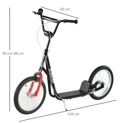 HOMCOM Kick Scooters for Kids with Adjustable Height, Anti-Slip Deck, Dual Brakes, Rubber Tyres, for Boys and Girls Aged 5+ Years Old - Black 