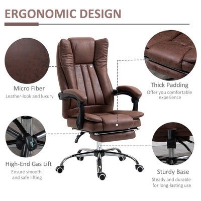 Vinsetto Home Office Chair Microfibre Desk Chair with Reclining Function Armrests Swivel Wheels Footrest Brown 
