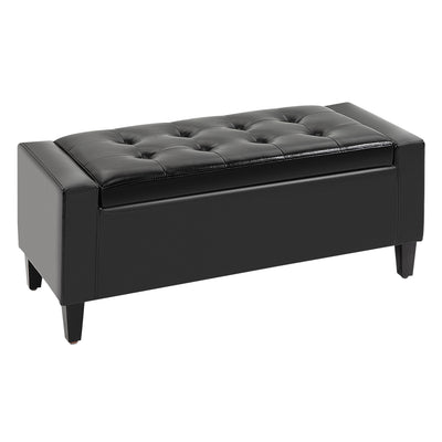 HOMCOM PU Leather Storage Ottoman Bench Storage Chest Tufted Ottoman Cube w/ Flipping Top 92L x 40W x 40H cm Black 