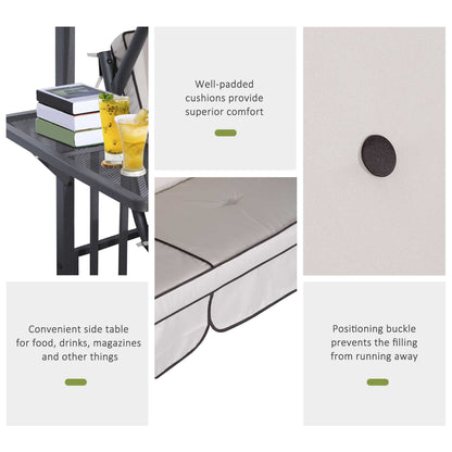 Outsunny Outdoor Garden 2 Seater Canopy Swing Chair Seat Porch Loveseat Vintage Hammock Cushioned Seat w/ and Side Drink Panel 