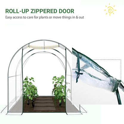Outsunny Walk-in Polytunnel Greenhouse with Roll-up Door Transparent Tunnel Greenhouse with Steel Frame and PVC Cover, 2.5 x 2m 