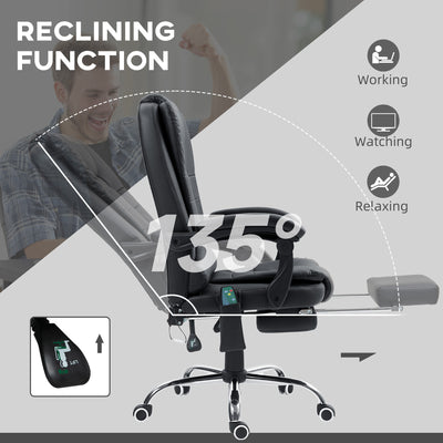 Vinsetto Heated 6 Points Vibration Massage Executive Office Chair Adjustable Swivel Ergonomic High Back Desk Chair Recliner with Footrest Black 