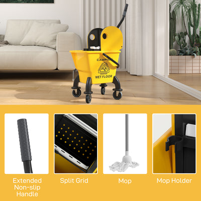 HOMCOM 26 Litre Mop Bucket, with Wringer and Mop - Yellow 
