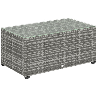 Outsunny 90 x 50cm Glass-Top Rattan Side Table - Light Grey 