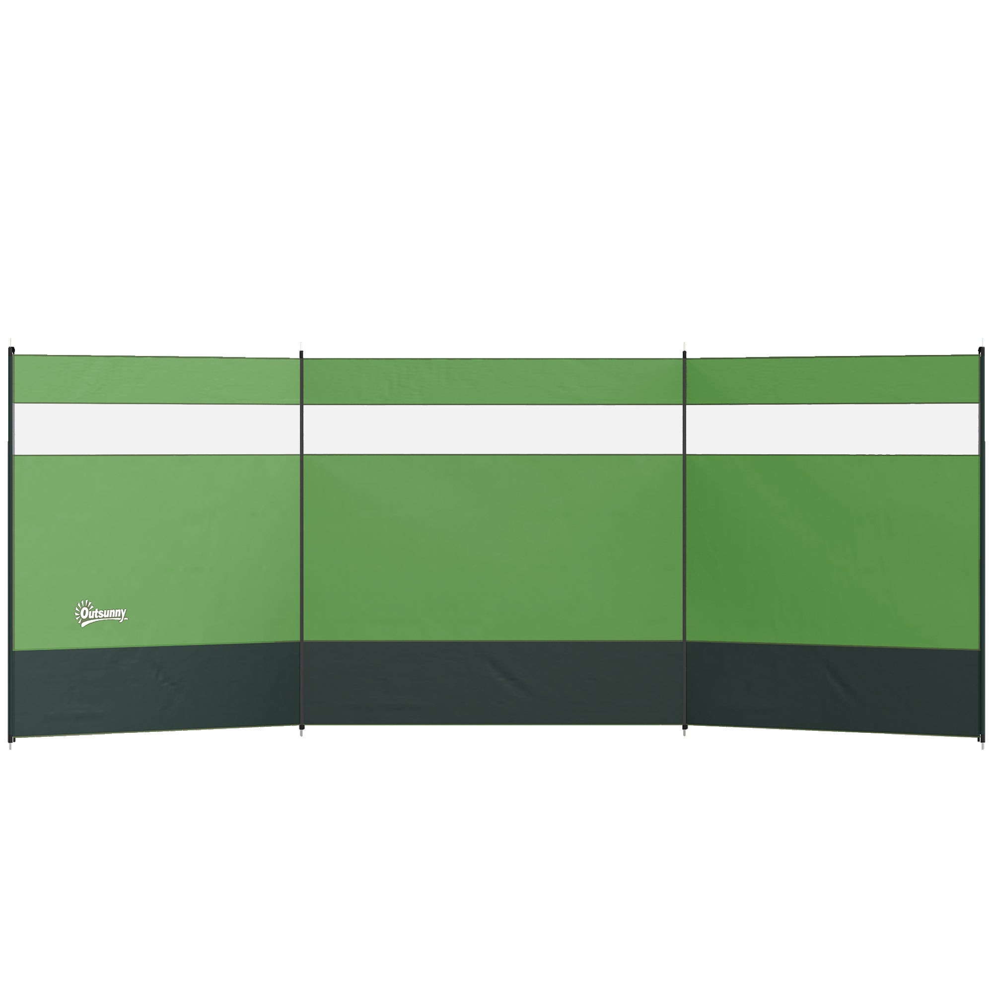 Outsunny Camping Windbreaker with Clear Windows, Carry Bag and Steel Poles, for Beach Caravan Campervan, 440 x 140cm, Army Green 
