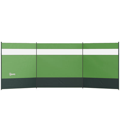 Outsunny Camping Windbreaker with Clear Windows, Carry Bag and Steel Poles, for Beach Caravan Campervan, 440 x 140cm, Army Green 