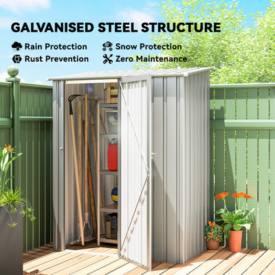 Outsunny 5ft x 3ft Garden Storage Shed, Outdoor Metal Shed with Sloped Roof, Aluminium Grey 