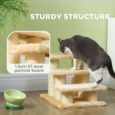 PawHut Pet Stairs 3-step Pet Ladder Cat dog Stairs Climb Ladder Cat Tree, Beige 