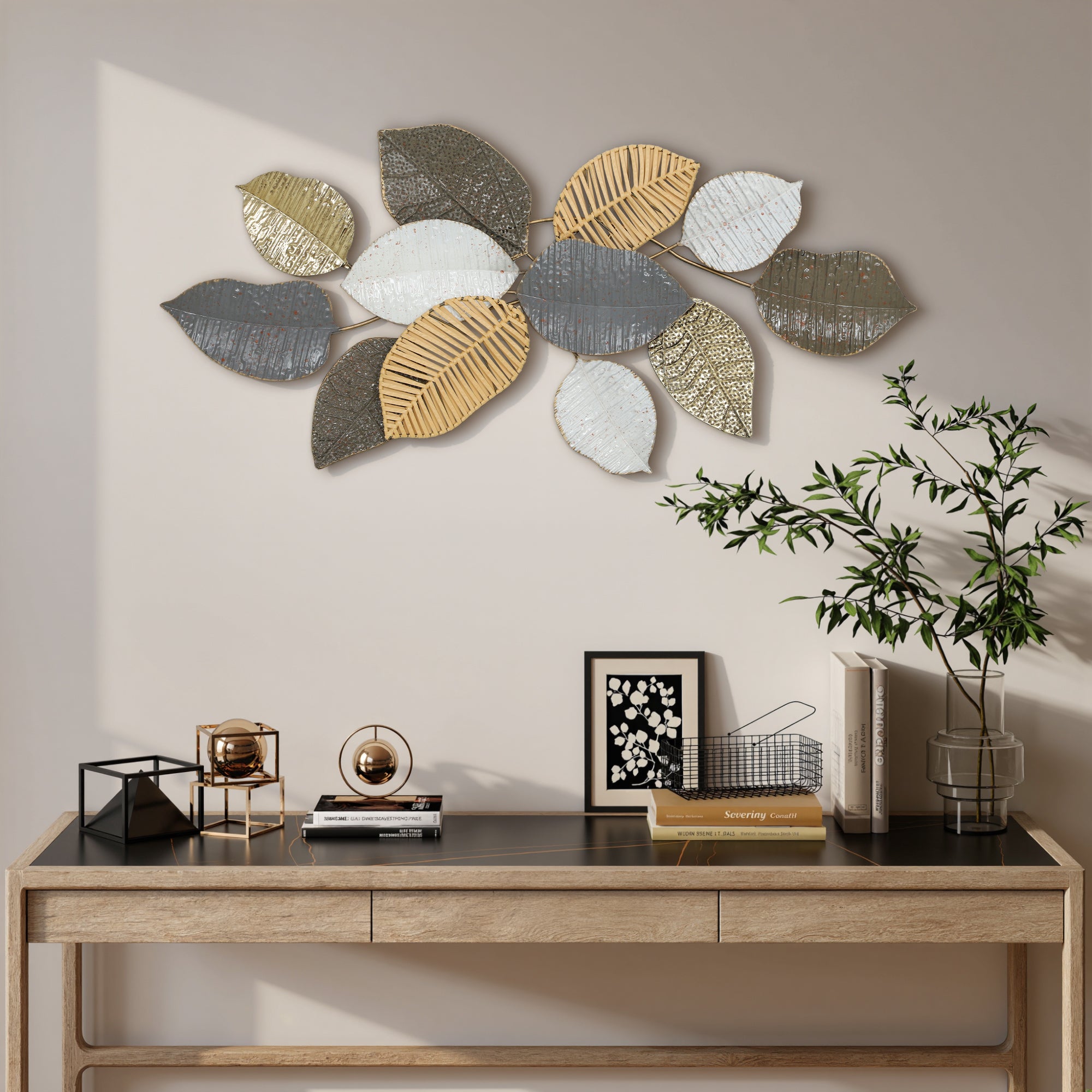 HOMCOM Metal Wall Art, Modern Hanging Wall Decor with Unique Leaf Design for Living Room Bedroom Entryway 