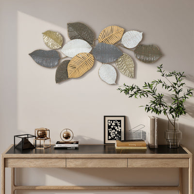 HOMCOM Metal Wall Art, Modern Hanging Wall Decor with Unique Leaf Design for Living Room Bedroom Entryway 