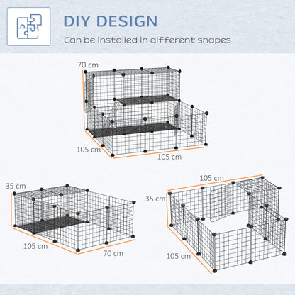 PawHut 3 Level DIY Pet Playpen Metal Small Animal Cage Rabbit Ferret Chinchillas Cage 4 Doors Bottom Trays Black 