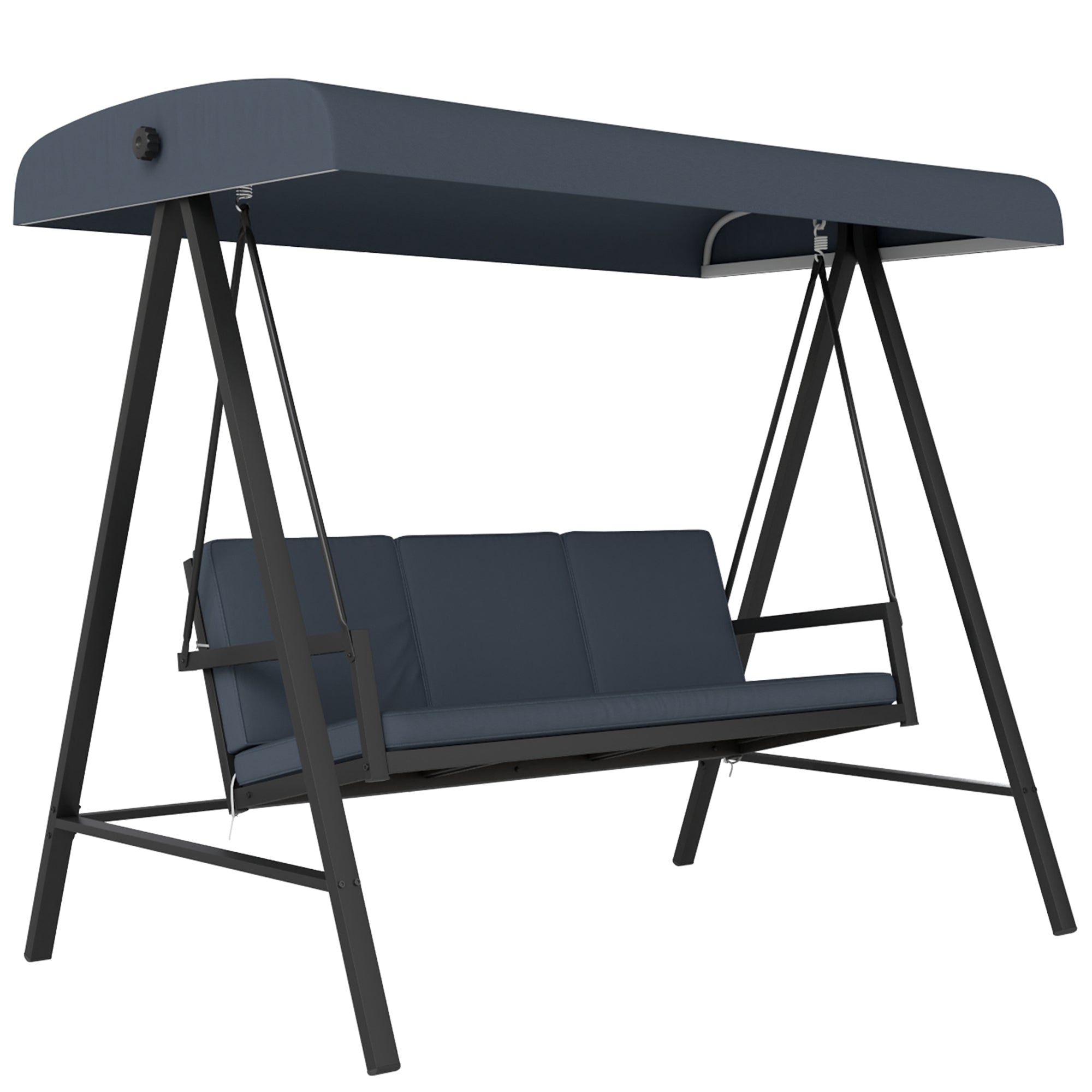 Outsunny Three-Seat Garden Swing Chair, with Adjustable Canopy - Dark Grey 