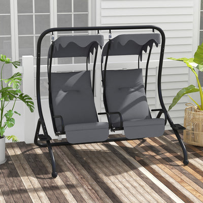 Outsunny Two-Seat Garden Swing Chair, with Protective Canopy - Grey 