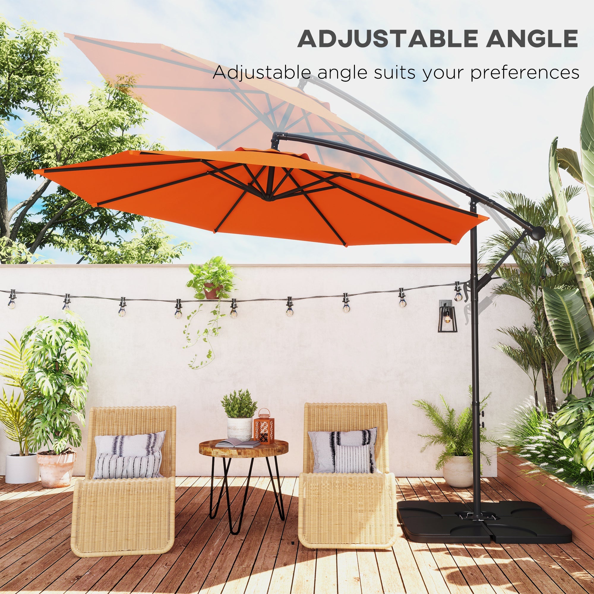 Outsunny 3m Overhanging Parasol, with Base, Weights and Cover - Orange 