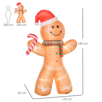 HOMCOM 8ft Christmas Inflatable Gingerbread Man, Lighted Blow Up Yard Decor Indoor Outdoor Garden Lawn Party Prop 