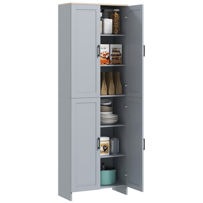 HOMCOM Freestanding Kitchen Cupboard, 4-Door Storage Cabinet Organizer with Adjustable Shelves Grey 
