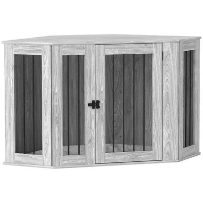 PawHut 2 in 1 Dog Crate Furniture Side Table, with Cushion, 122 x 61 x 71cm - Grey 