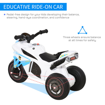 HOMCOM Kids Ride-On Police Bike 3-Wheel Vehicle w/ Music Lights Safe Seat Handlebars Toddler NO POWER Child Learning Fun Development 18-36 Months Blue 