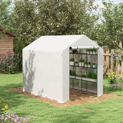 Outsunny 8 x 6ft Walk-In Greenhouse, with Shelves - White 