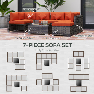 Outsunny Eight-Piece Rattan Sofa Set - Orange/Grey 