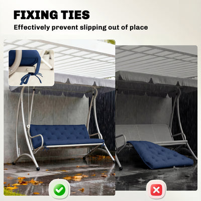 Outsunny 3 Seater Bench Cushion, Garden Chair Cushion with Back and Ties for Indoor and Outdoor Use, 98 x 150 cm, Dark Blue 