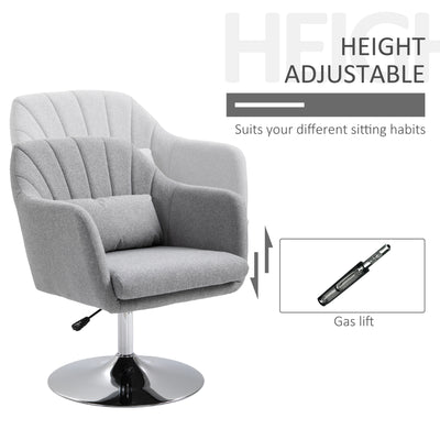 HOMCOM Swivel Linen Fabric Accent Chair for Living Room Contemporary Vanity Armchair with Adjustable Height Thick Cushion Lumbar Support Armrest for Bedroom Office Light Grey 
