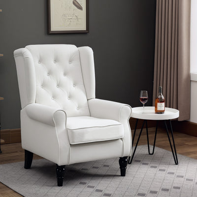 HOMCOM Wingback Accent Chair, Retro Upholstered Button Tufted Occasional Chair for Living Room and Bedroom, Cream White 