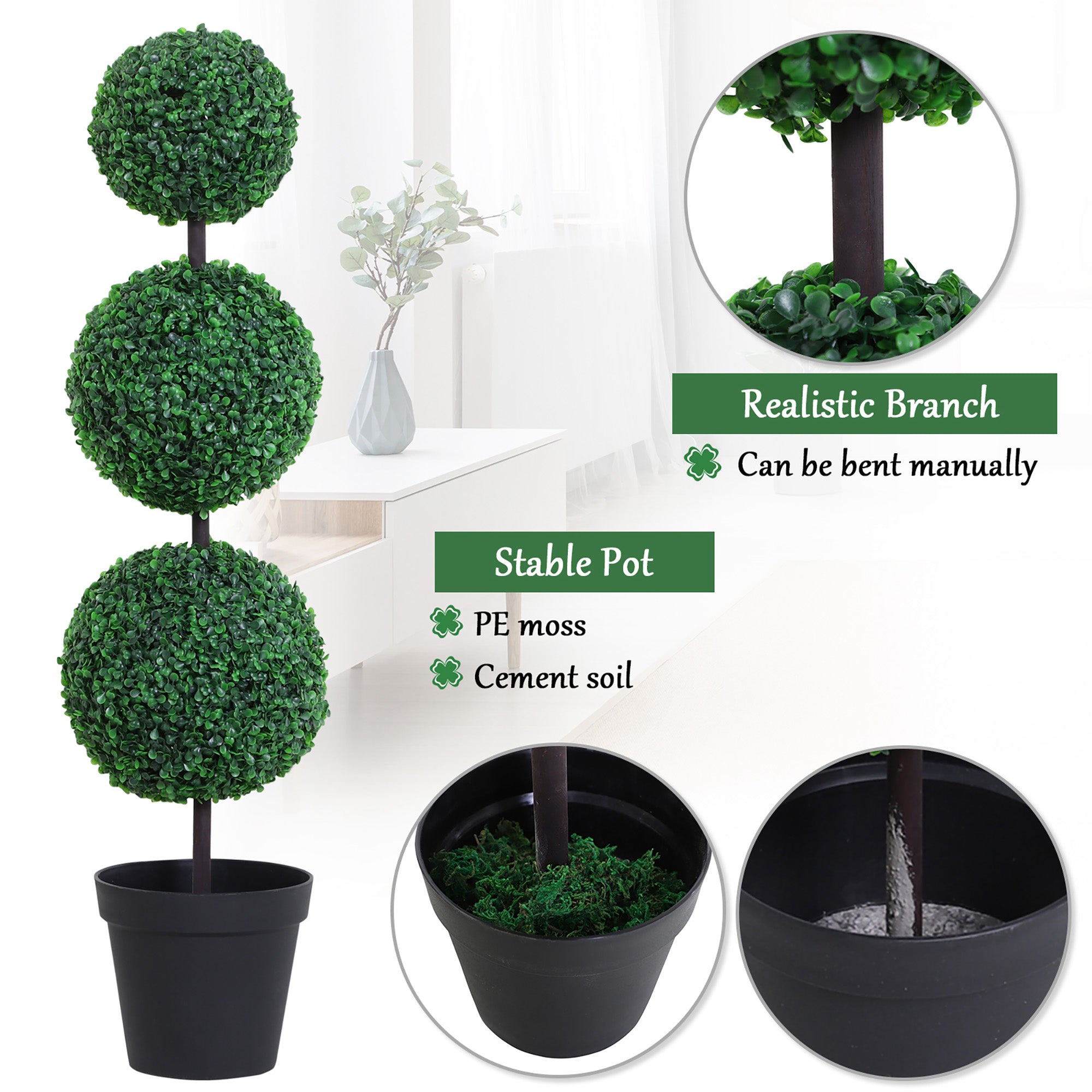 Outsunny Set of 2 Artificial Boxwood Ball Topiary Trees Potted Decorative Plant Outdoor and Indoor Décor (112cm) 