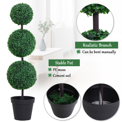 Outsunny Set of 2 Artificial Boxwood Ball Topiary Trees Potted Decorative Plant Outdoor and Indoor Décor (112cm) 