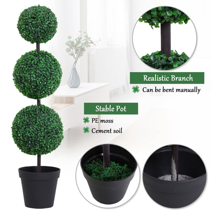 Outsunny Set of 2 Artificial Boxwood Ball Topiary Trees Potted Decorative Plant Outdoor and Indoor Décor (112cm) 