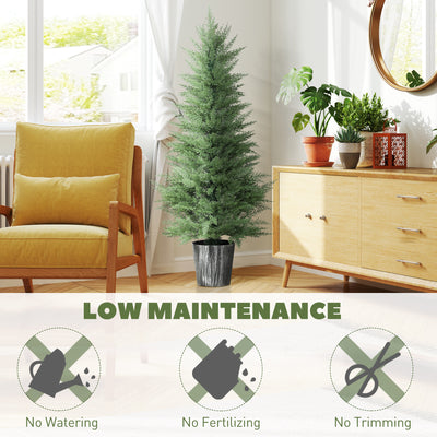 HOMCOM 135cm Artificial Cypress Trees Set of 2, UV Resistant Artificial Plants with Decorative Pot, Fake Plants for Indoor Outdoor Decor, Green 