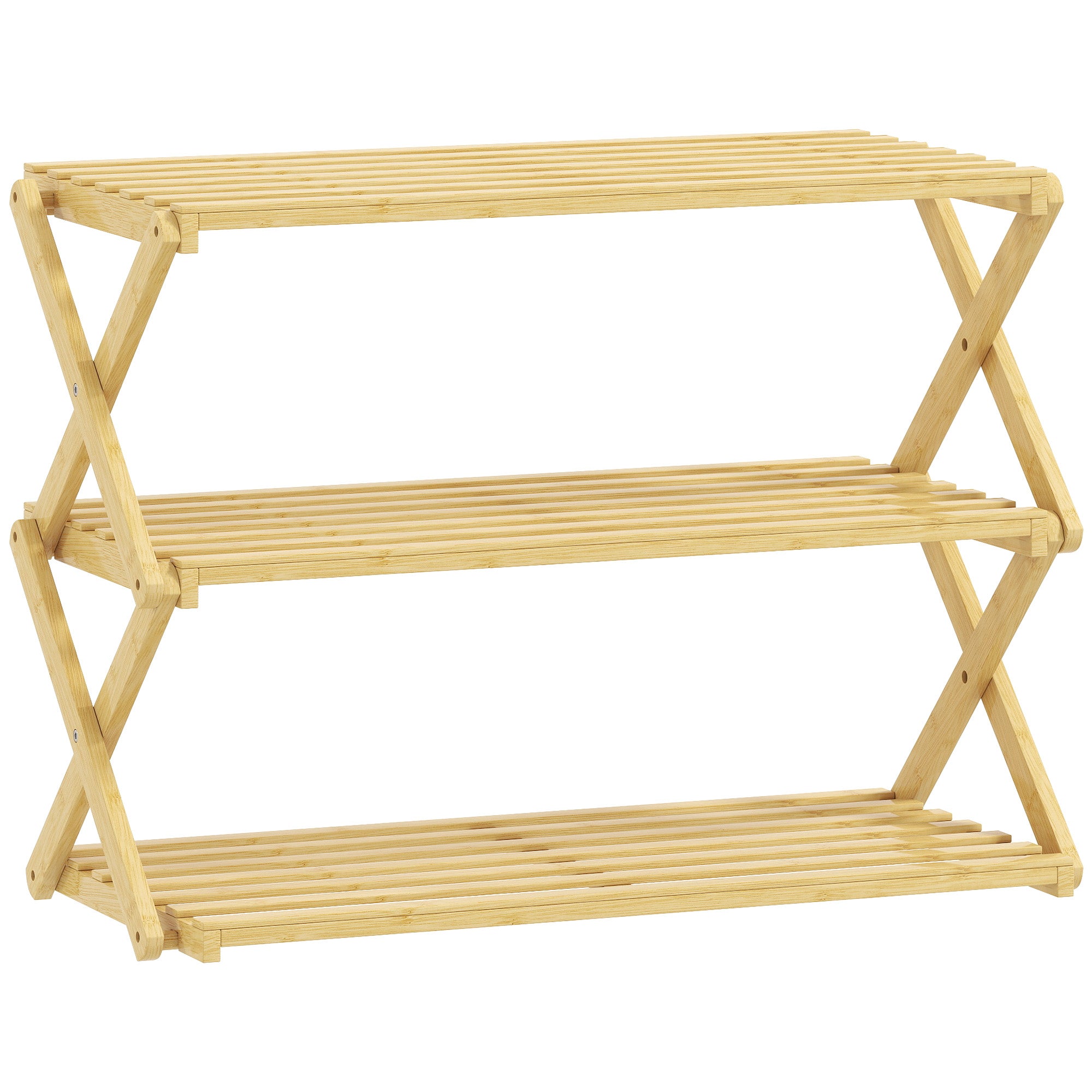 HOMCOM Three-Tier Folding Bamboo Shoe Rack - Natural Finish 