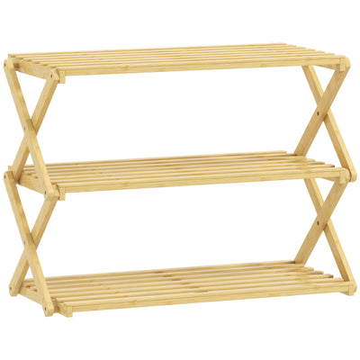 HOMCOM Three-Tier Folding Bamboo Shoe Rack - Natural Finish 